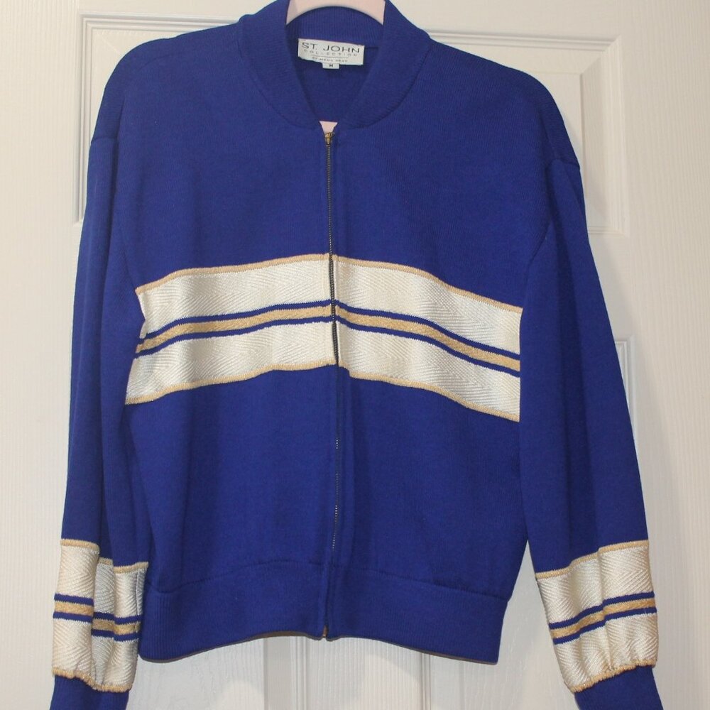 ST JOHN Sport Jacket Full Zip Size Med. Wool Rayon Royal Blue